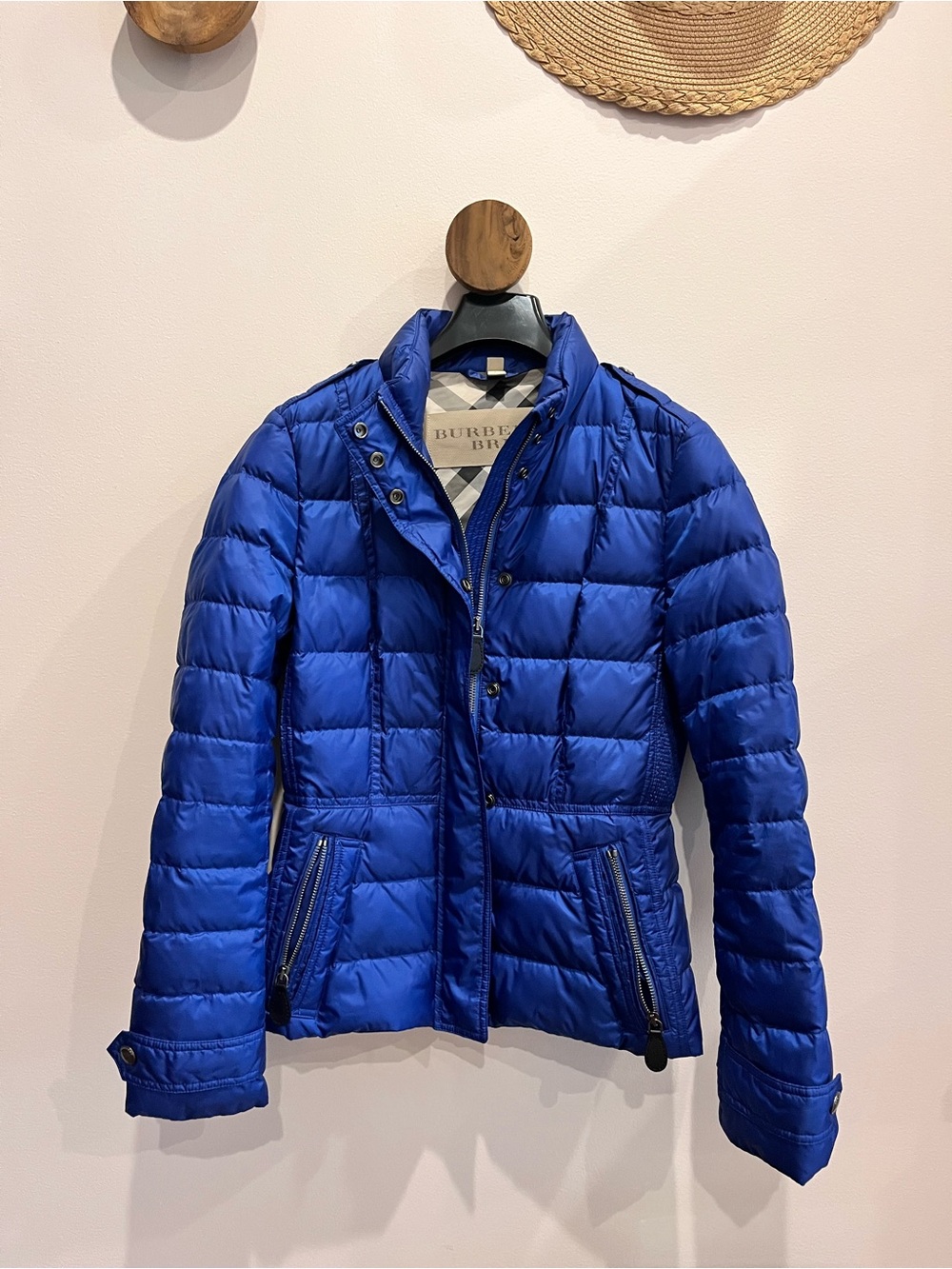 Burberry Blue Quilted Women's Short Down Puffer Jacket Size S